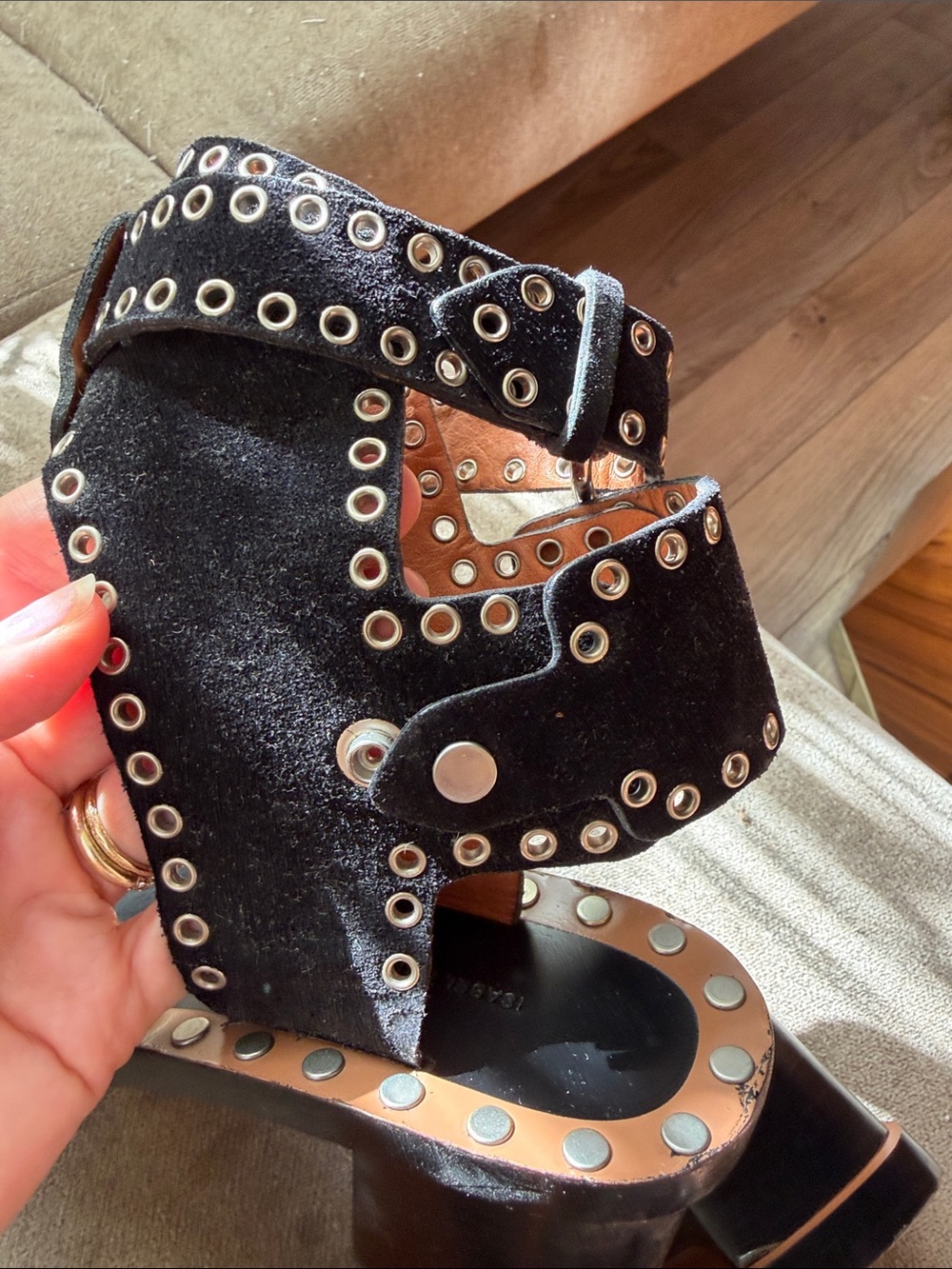 Isabel marant jaeryn Black Studded Suede Block Heel Sandals 40 - Picture 10 of 13